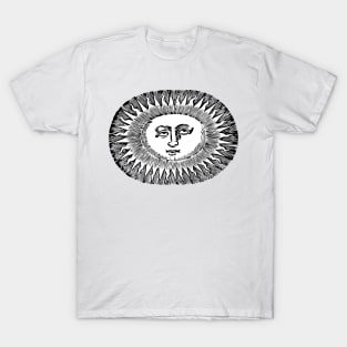 celestial bored sun with face line drawing vintage rays T-Shirt